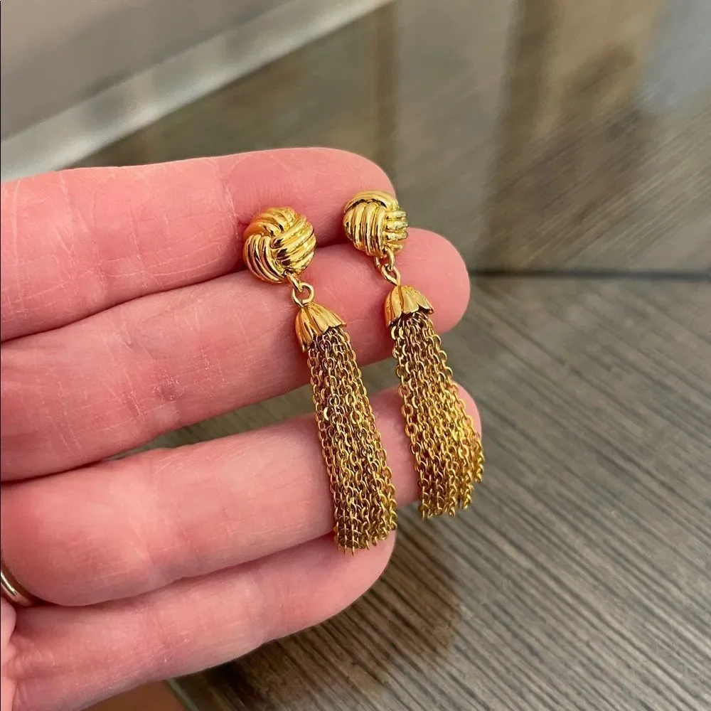 Vintage Gold-tone Tassel Earrings - Chain Tassel Earrings